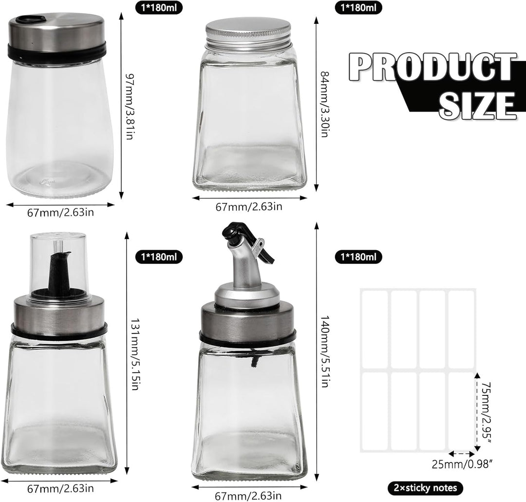 4 Stück 180ml Ölflasche Glas Essigspender Glas Auslaufsichere Ölspender mit Ausgiesser Essig Flasche