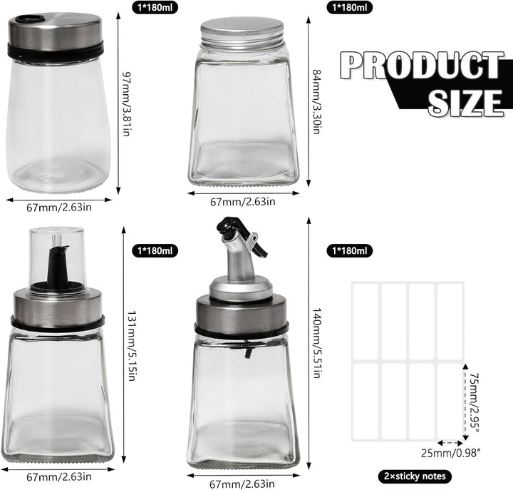4 Stück 180ml Ölflasche Glas Essigspender Glas Auslaufsichere Ölspender mit Ausgiesser Essig Flasche