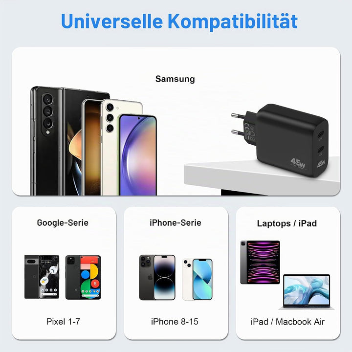 45W 2-Port USB C Ladegerät Mit Schnellladekabel für Samsung Galaxy S26 S25 S24 S23 Ultra Edge FE 5G