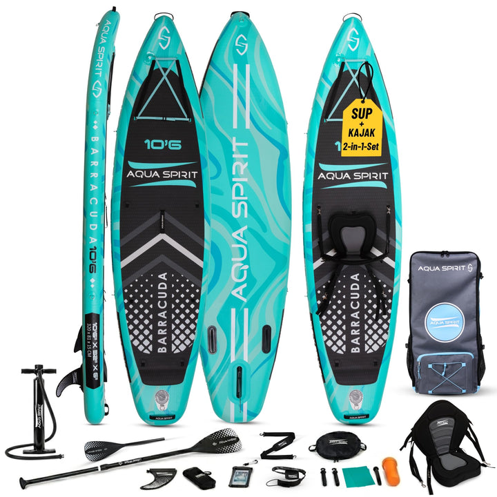 Aqua Spirit Sup Board mit Sitz | Kajak Aufblasbar Barracuda Stand Up Paddling Board 320x81x15cm Für