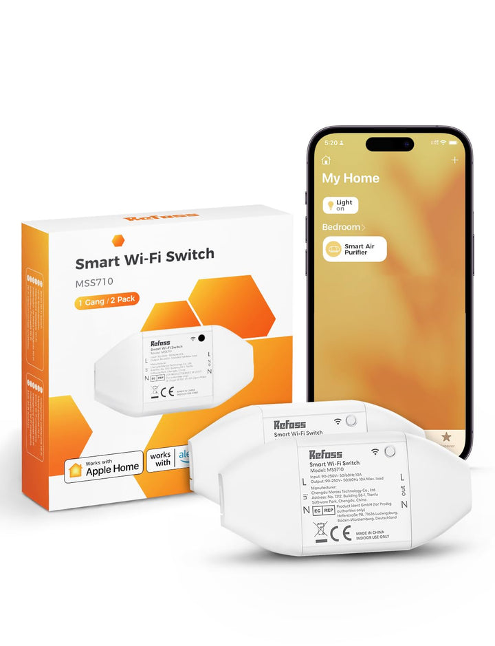 Refoss WLAN Schalter funktioniert mit Apple HomeKit, Universal Smart Schalter für Siri, Alexa, Googl