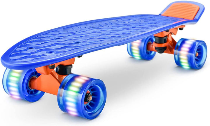 Hurtle Skateboard Kinder ab 6 Jahre, Mini Skateboard mit LED Leuchtrollen, 55cm Pennyboard mit Anti-