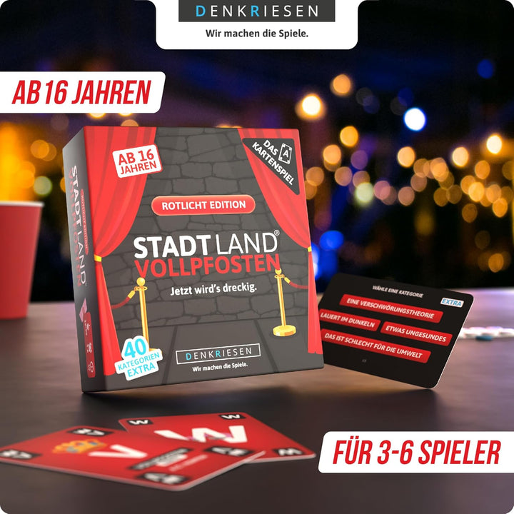 DENKRIESEN - Stadt Land Vollpfosten® – Das Kartenspiel - Rotlicht Edition - 'Jetzt wird's dreckig.'