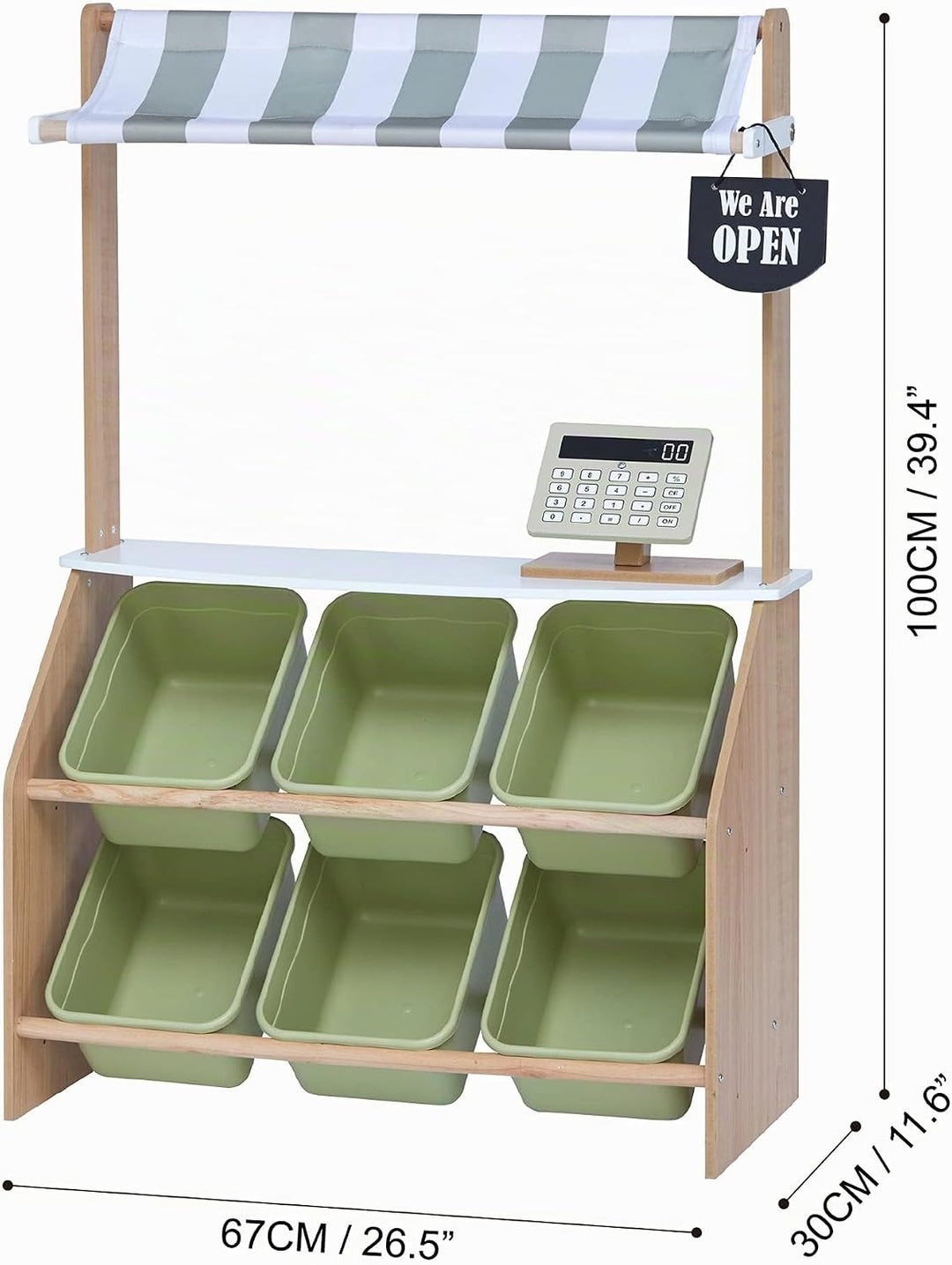 Teamson Kids Little Helper Pretend Play Holzmarkt Lebensmittelständer Rollenspiel-Spielzeug-Set für