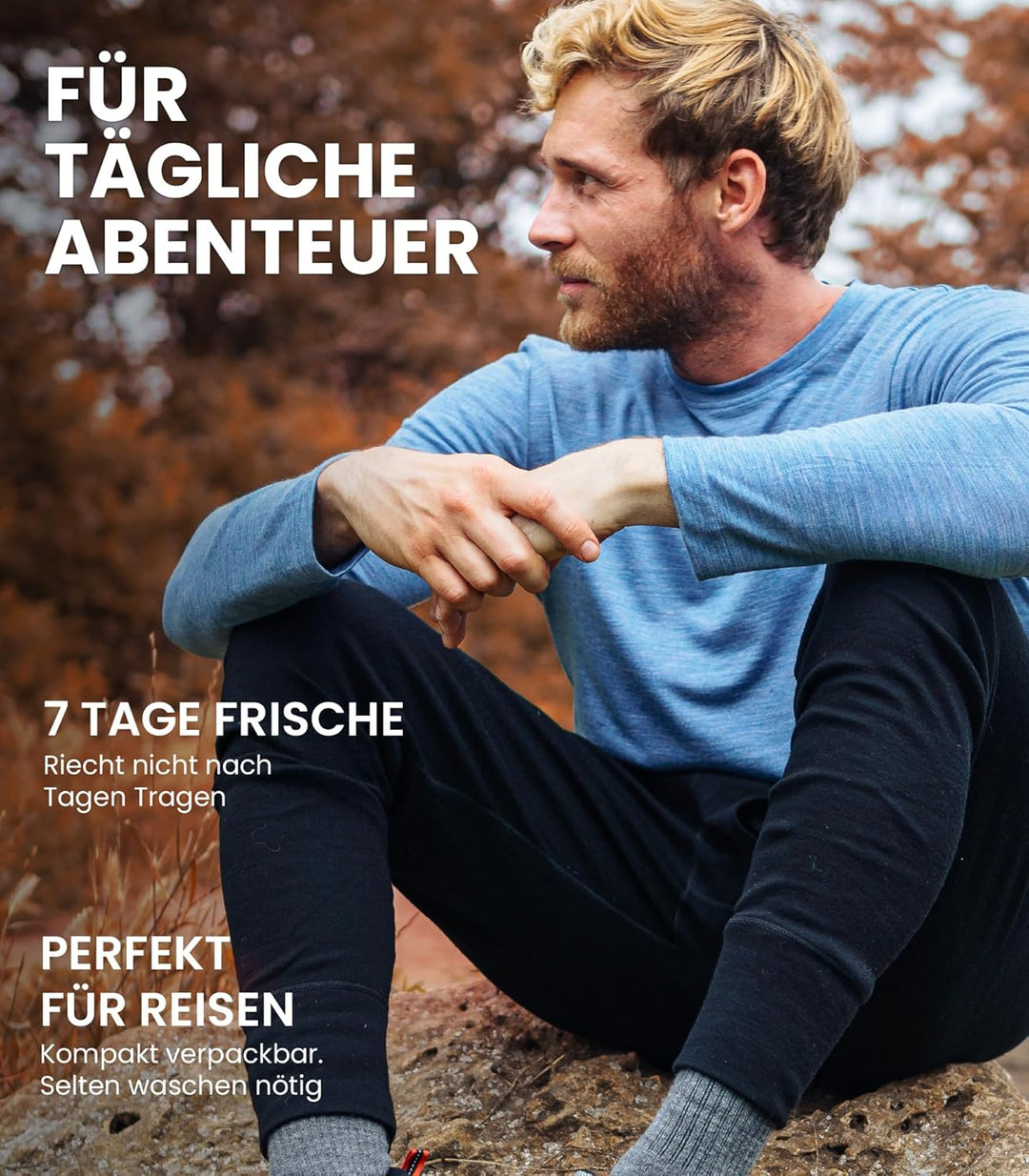 Merino Unterwäsche Herren - Lange Unterhosen Herren Merino Thermounterwäsche + Wollsocken 165 Black