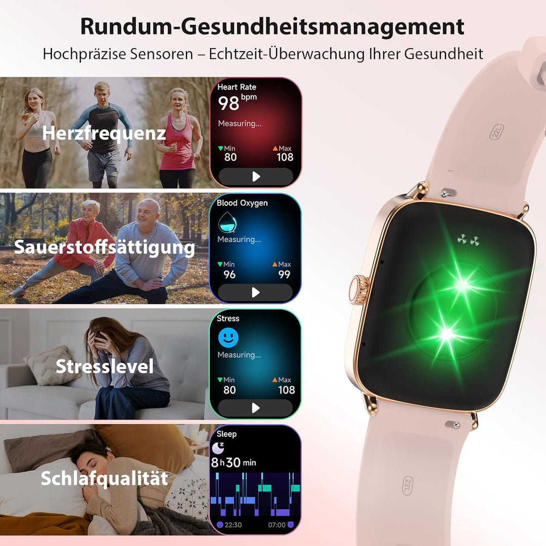 Yoever Smartwatch Damen mit Telefonfunktion - 1.85" Fitnessuhr Damen mit Herzfrequenz SpO2 Schlafmon