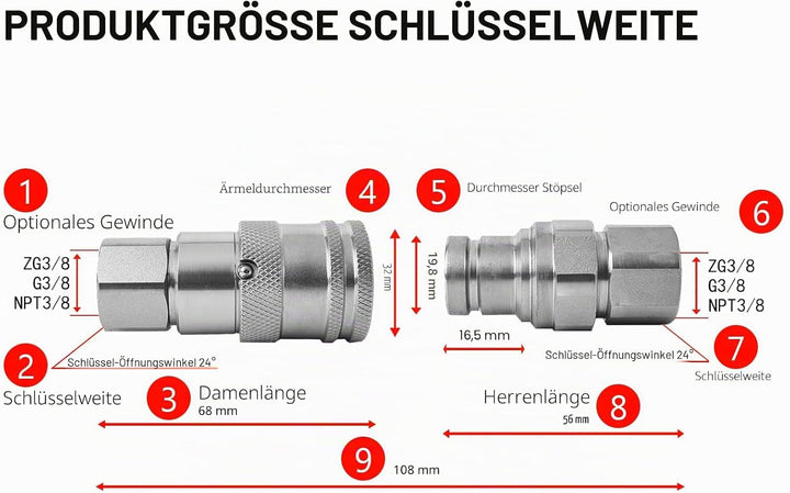 G3/8 Aussengewinde + Innengewinde, hydraulische Schnellkupplung, Kupplung