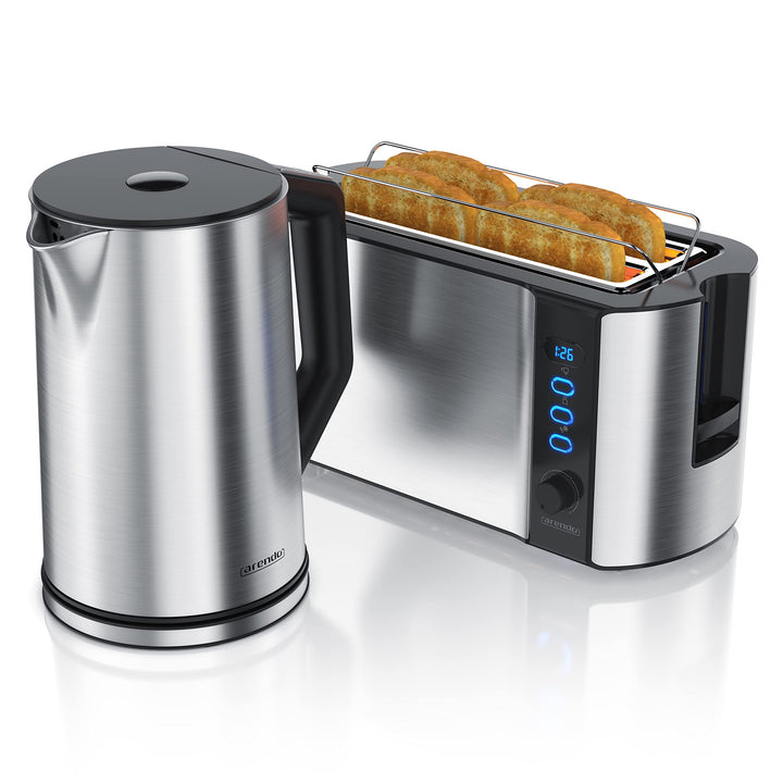 Arendo - Wasserkocher mit Toaster SET Edelstahl Silber, Wasserkocher 1,5L 40° 100°C Warmhaltefunktio