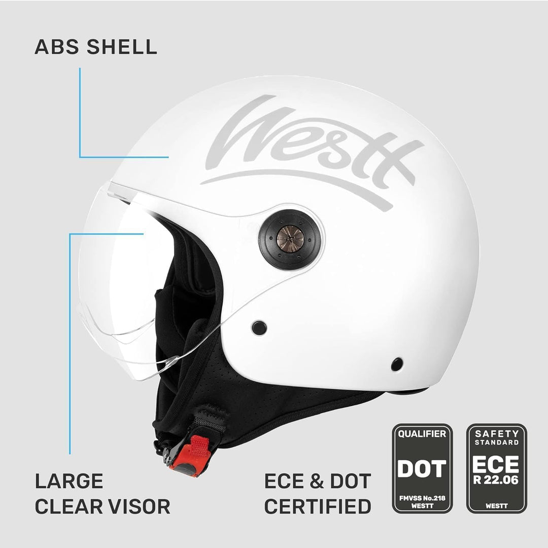 Westt Jethelm mit Visier Motorradhelm Herren Damen Helm Motorrad Roller Helm Mopedhelm Chopper Retro