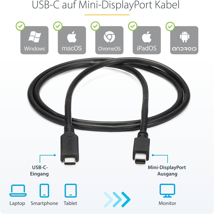 StarTech.com 1m USB-C auf Mini DisplayPort Kabel - USB C zu mDP Kabel - 4K 60Hz - Schwarz (CDP2MDPMM