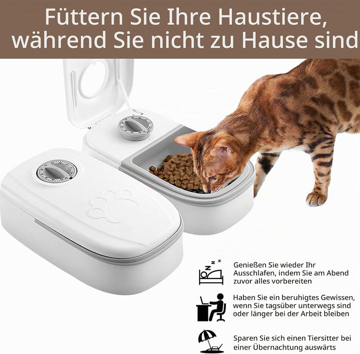 Automatischer Futterspender für Haustiere, 2 Mahlzeiten für kleine Hunde, Trocken- und Nassfutterspe