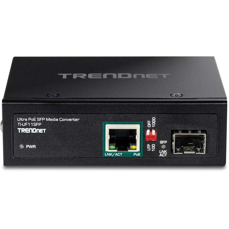 TRENDnet TI-UF11SFP gehärteter industrieller SFP-Gigabit-UPoE-Medienkonverter, IP30-Gehäuse, einschl