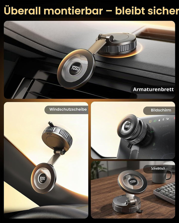 YOSH Vakuum Handyhalterung Auto für MagSafe, Starke Saugkraft mit Twist-Lock, 360° drehbare Basis &amp;