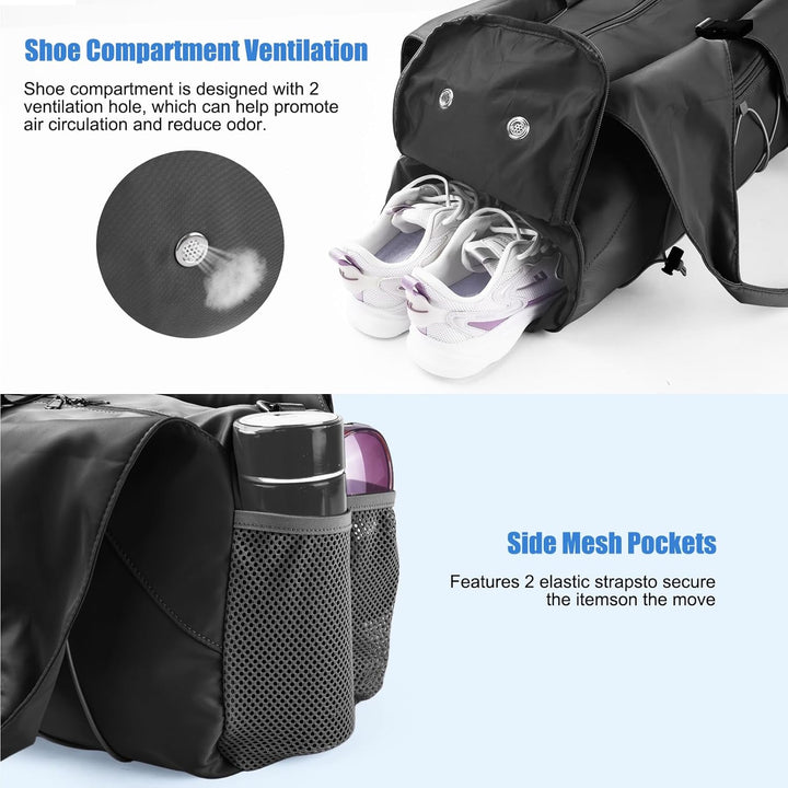 Sporttasche für Damen Yogatasche mit Schuhfach & Nassfach Reisetasche Tragetasche für Yogamatten Fre