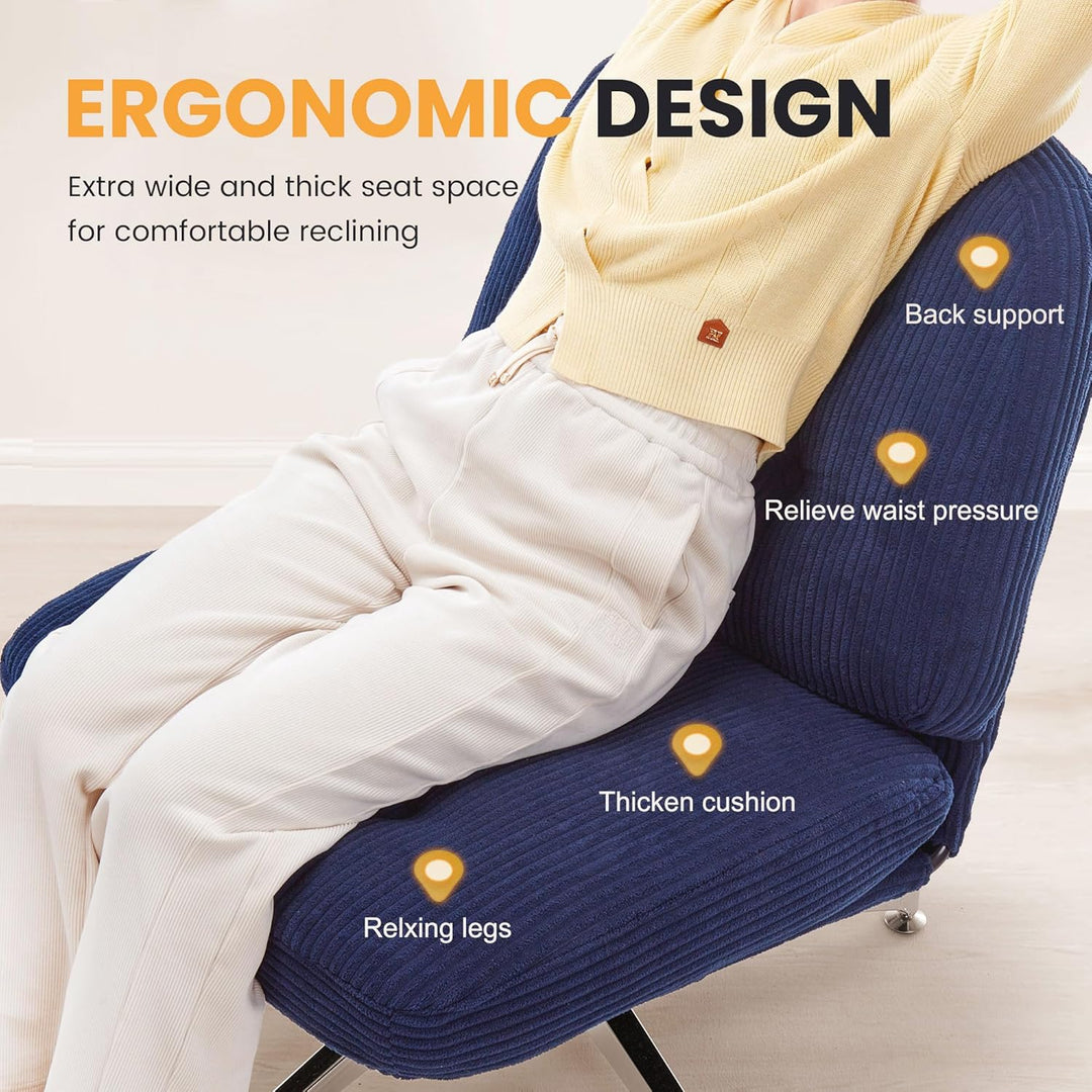 IWMH Bürostuhl ohne Armlehne, Sessel Wohnzimmer mit gekreuzten Beinen, Ergonomischer Drehstuhl mit E