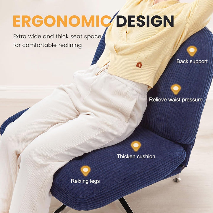 IWMH Bürostuhl ohne Armlehne, Sessel Wohnzimmer mit gekreuzten Beinen, Ergonomischer Drehstuhl mit E