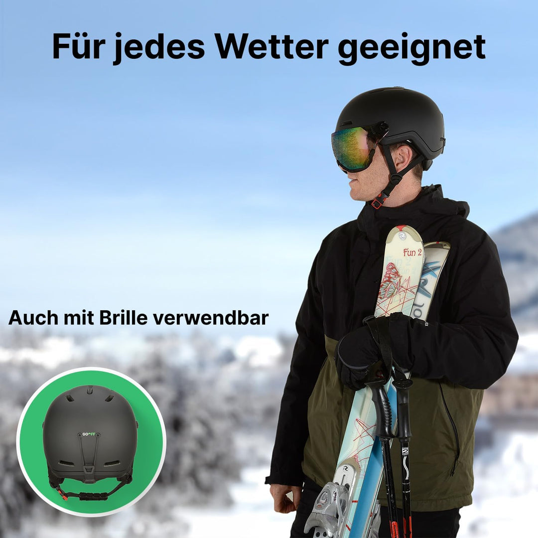 GOOFF Xtreme Skihelm mit Visier – Skihelm inklusive Skibrille – Belüftung auch mit Handschuhen am He