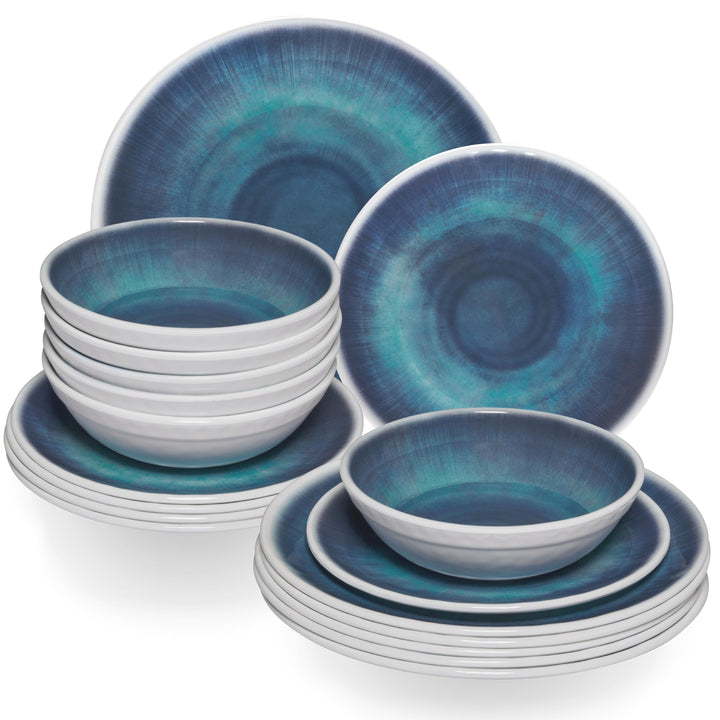 Melamin Geschirr Set Jesolo Blau für 6 Personen Wohnwagen Camping Picknick 18 Teile - Geschirr, 18 T