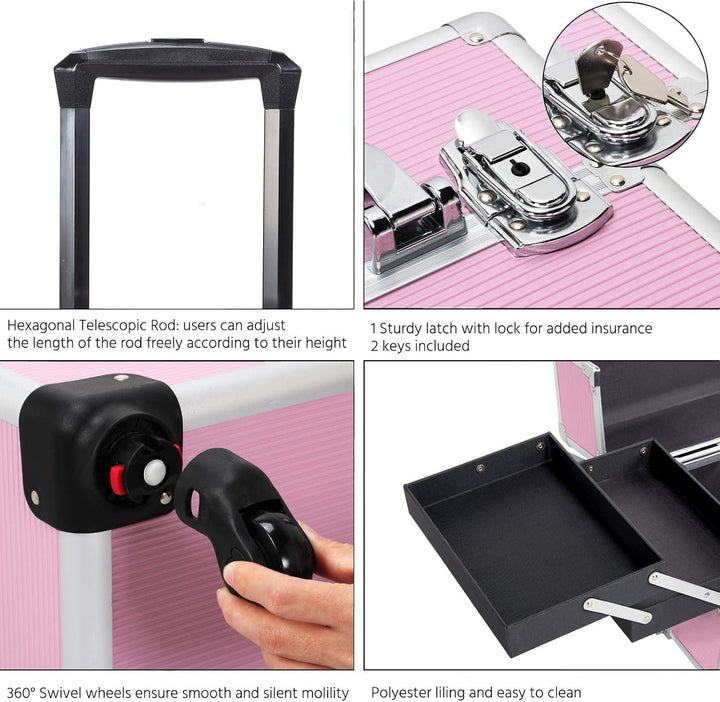 Yaheetech Friseurkoffer Trolley Alu Kosmetikkoffer 4 in 1 Schminkkoffer mit 4 Rollen Make-up Friseur