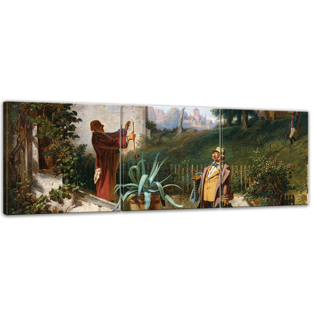 Bilderdepot24 Bild auf Leinwand | Carl Spitzweg Jugendfreunde in 90x30 cm mehrteilig als Panorama Wa