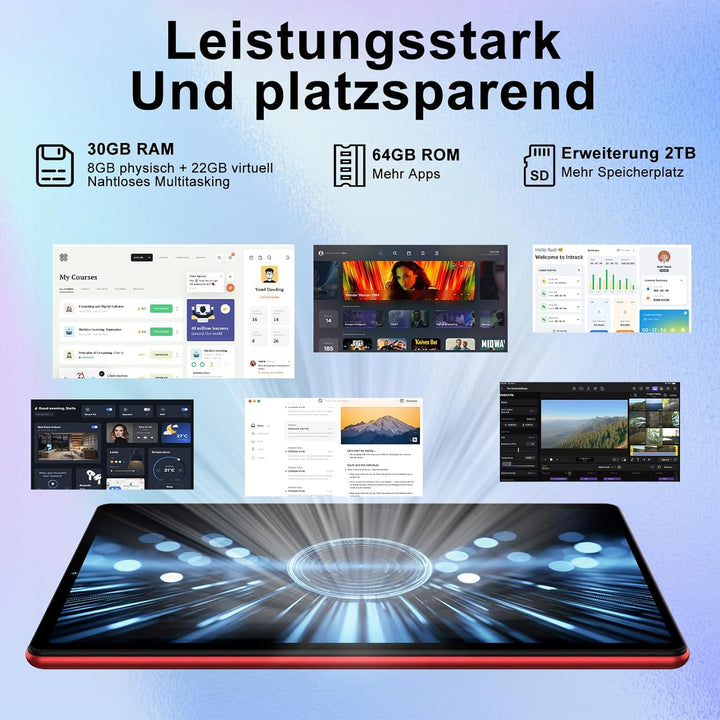 Android 15 Tablet 10 Zoll mit Gemini AI, 30 GB RAM + Erweiterbar auf 2 TB ROM, Widevine L1, 5G WLAN,