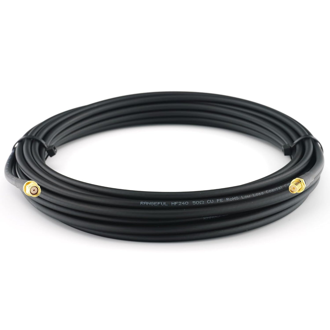 10m RP-SMA Stecker auf RP-SMA Buchse Koaxialkabel — 10 Meter Verlustarmes HF-240 (LMR 240 Äquivalent