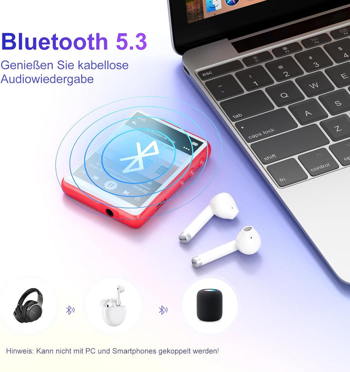 MECHEN 64GB MP3 Player Bluetooth, 2,4 Zoll Touchscreen MP3 Player mit Kopfhörer, FM-Radio, Dictaphon