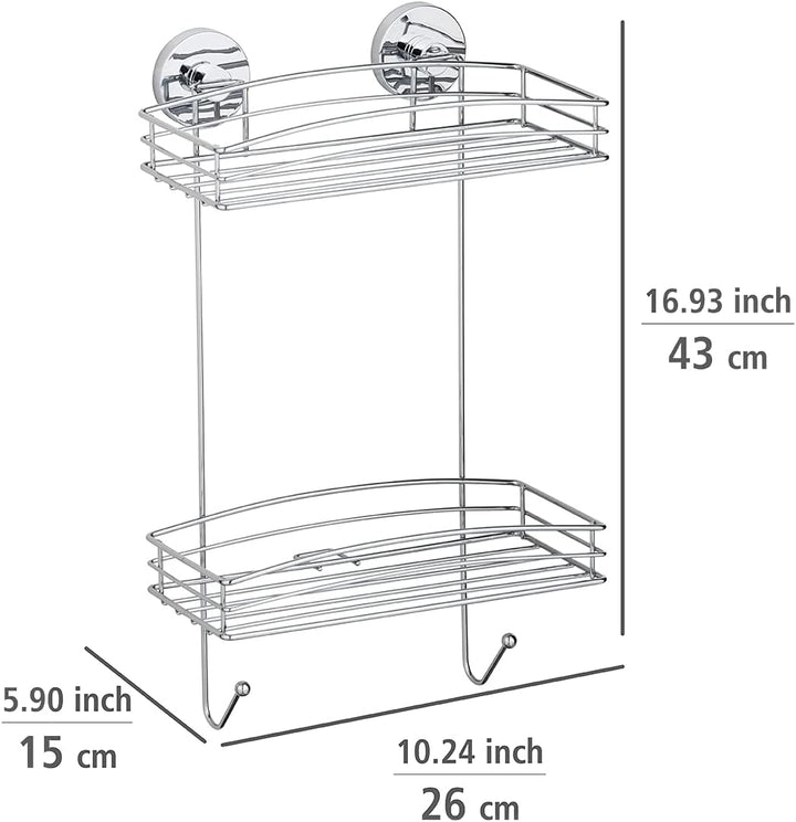 WENKO Vacuum-Loc® Wandregal 2 Etagen und 2 Haken, Wandablage ohne bohren, Duschablage mit Vakuum-Bef