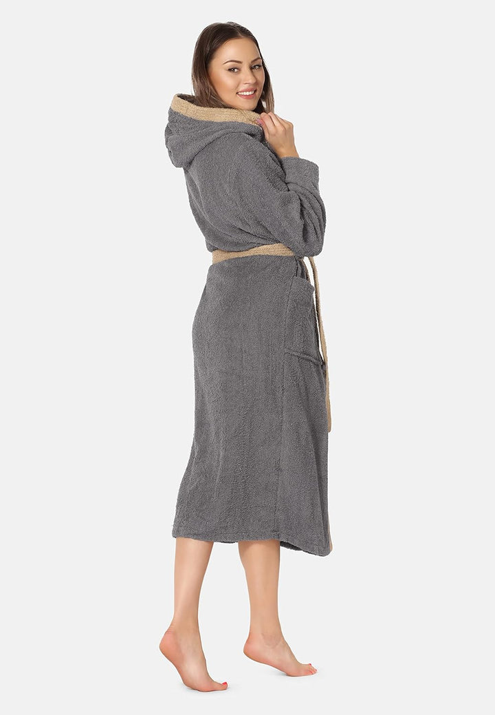Ladeheid Damen Frottee Bademantel mit Kapuze aus 100% Baumwolle LA40-102 S Dunkelgrau-12/Beige-8, S