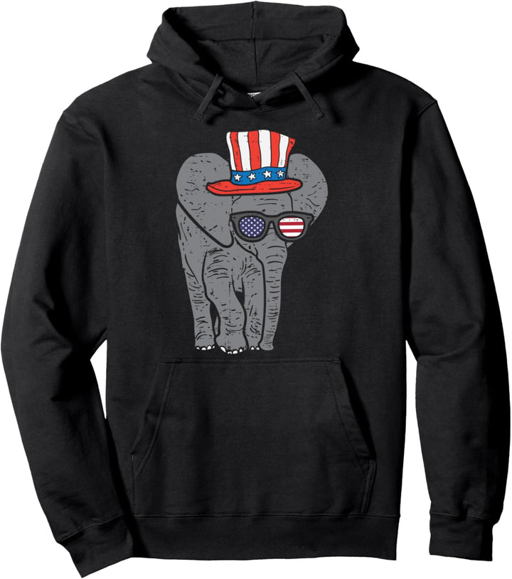 Elephant American Flag USA 4th Of July Fourth Patriot Animal Pullover Hoodie