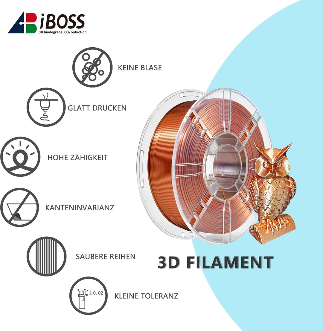 iBOSS PLA Plus (PLA+) Glänzendes Seide 3D Drucker Filament 1,75mm, Seiden filament Masshaltigkeit +/