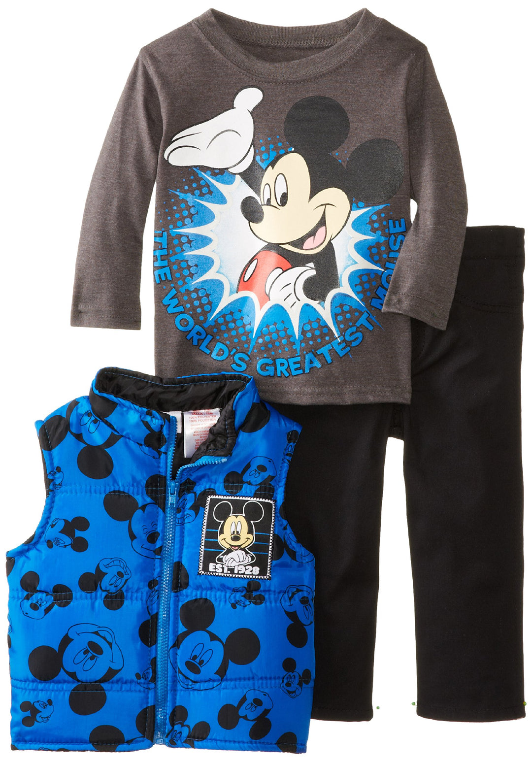 Disney Baby Boys' Mickey Mouse 3 Piece Nylon Vest Set, Blue, 12 Months