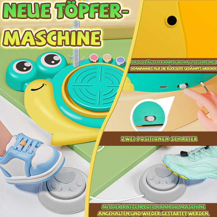 JONRRYIN Töpferset für Kinder, Töpferscheibe Elektrisch für Kinder, Mini Töpferscheibe mit Töpferton