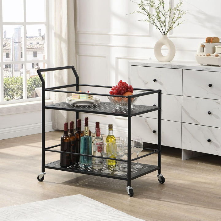 FineBuy Servierwagen Metall 79x45x83 cm mit Rollen & Bremsen, Küchenwagen 2 Ebenen, Barwagen & Rollw