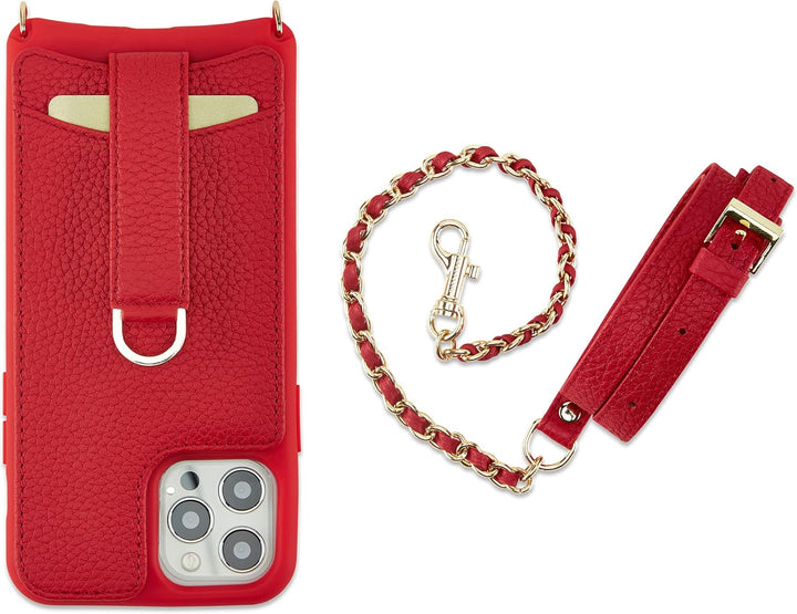 Vaultskin Victoria Crossbody Hülle und Geldbörse mit Schulterriemen, Portemonnaie für 8 Karten Rot -