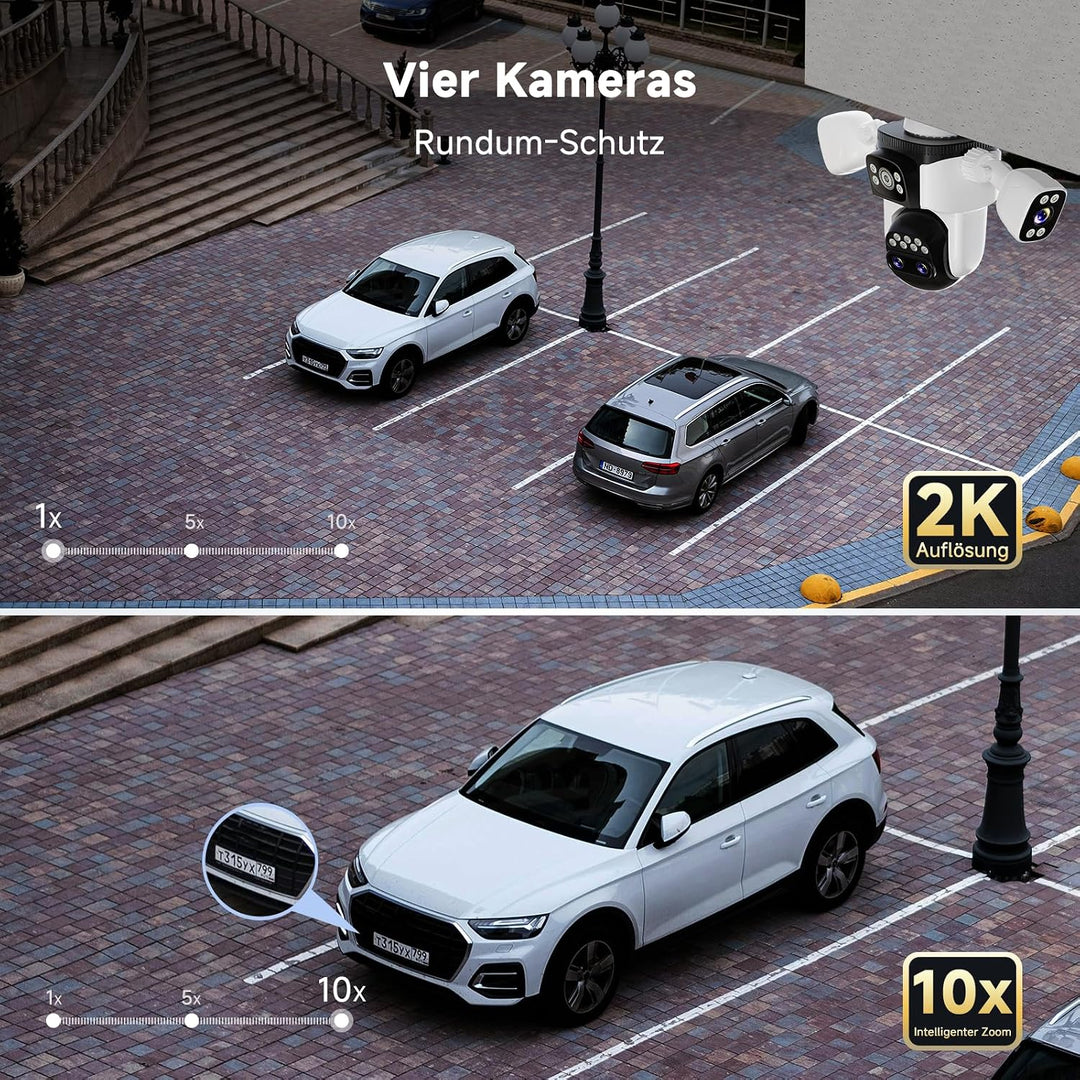 VSTARCAM Überwachungskamera Aussen WLAN, 2K 4-Linsen PTZ Kamera mit 360° Ansicht, KI Personenerkennu