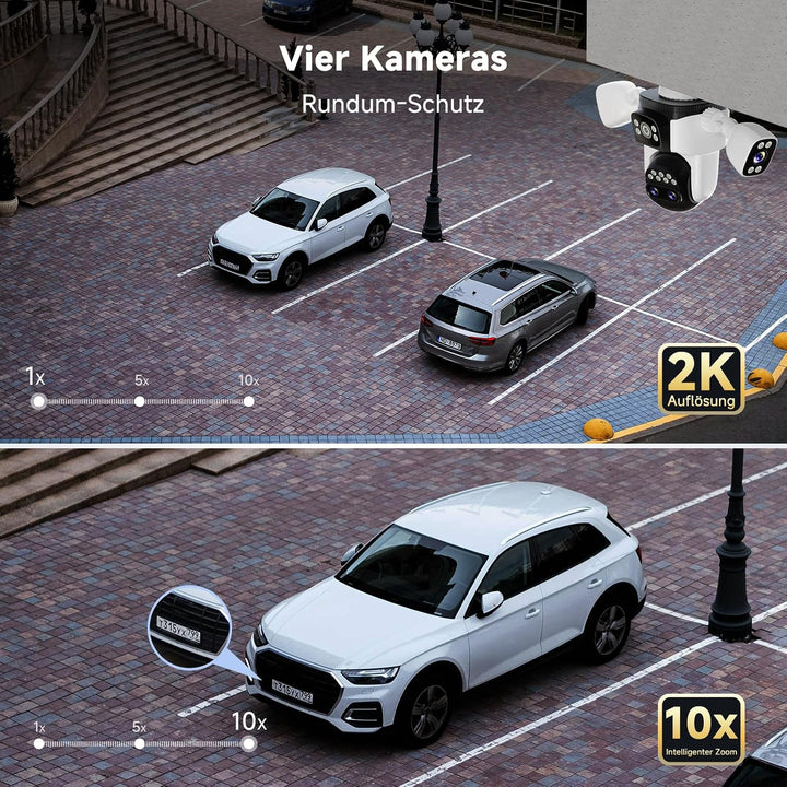VSTARCAM Überwachungskamera Aussen WLAN, 2K 4-Linsen PTZ Kamera mit 360° Ansicht, KI Personenerkennu
