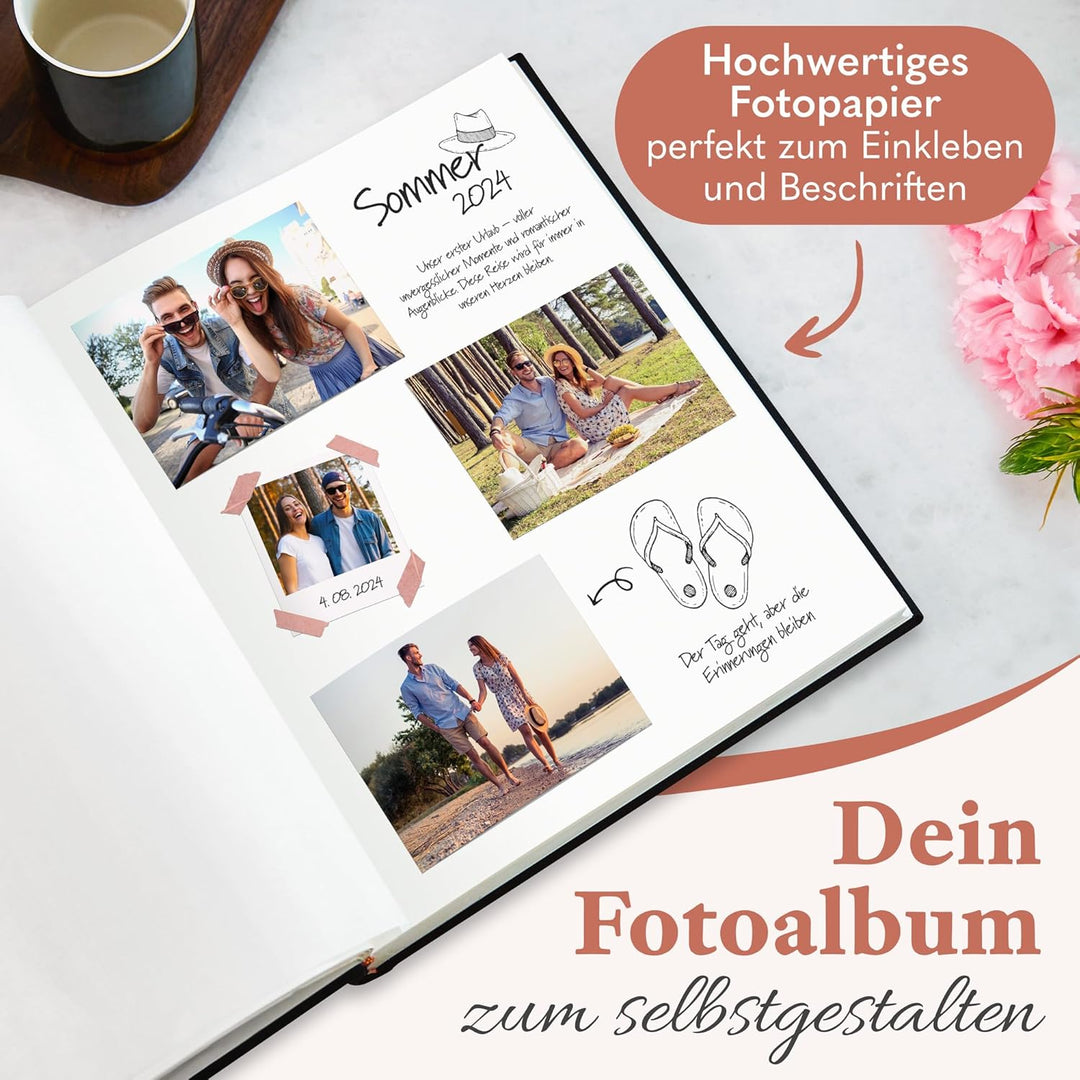 Zeitloos Fotoalbum zum Einkleben - Platz für 500 Fotos (100 Seiten oder 50 Blatt). Echtes leinen in