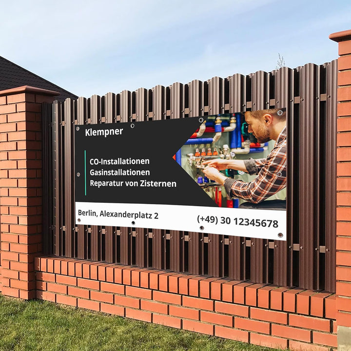 PRINT.GG Personalisierter Werbebanner - Gestalten Sie Ihr eigenes Banner mit Text, Grafik und Farben