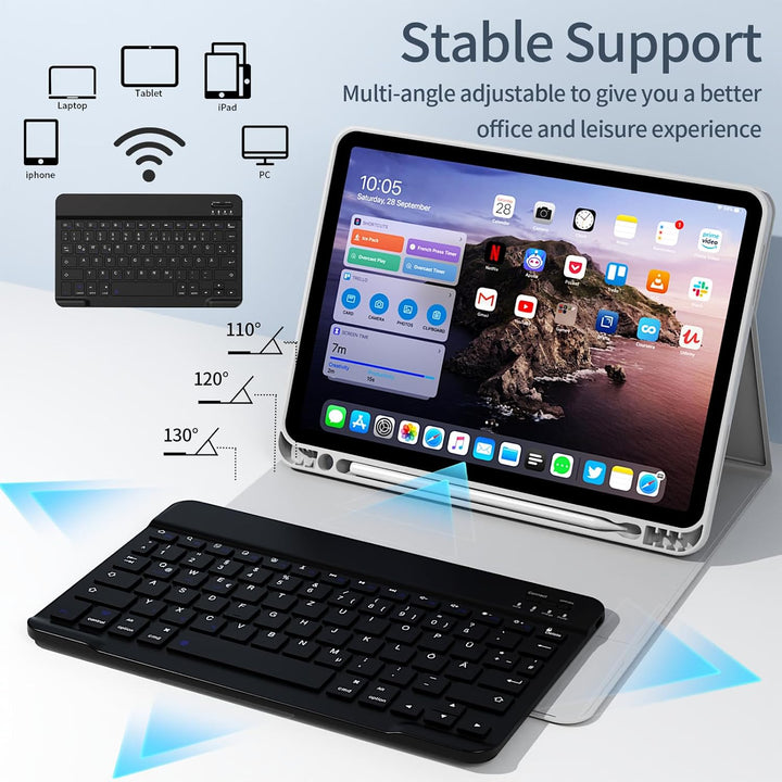 Hülle mit Tastatur für iPad Air 11 Zoll M3/M2, iPad Air 7 6 5 4 (2025/2024/2022/2020) 10,9 Zoll, Sof