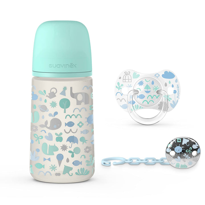 Suavinex, Pack für Neugeborene Sx Pro 0-6 Monate. Enthält: Anti-Kolik-Babyflasche 270 ml mittlerer N