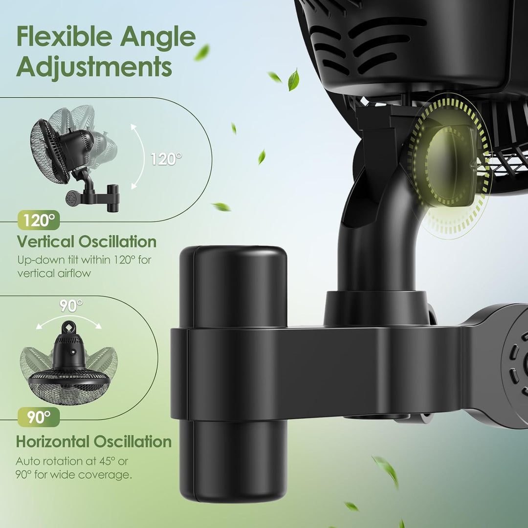 Grow Ventilator mit Clip, 20W Oszillierender Lüfter, 2 Geschwindigkeiten, 90°/120° Doppelschwenk, 31