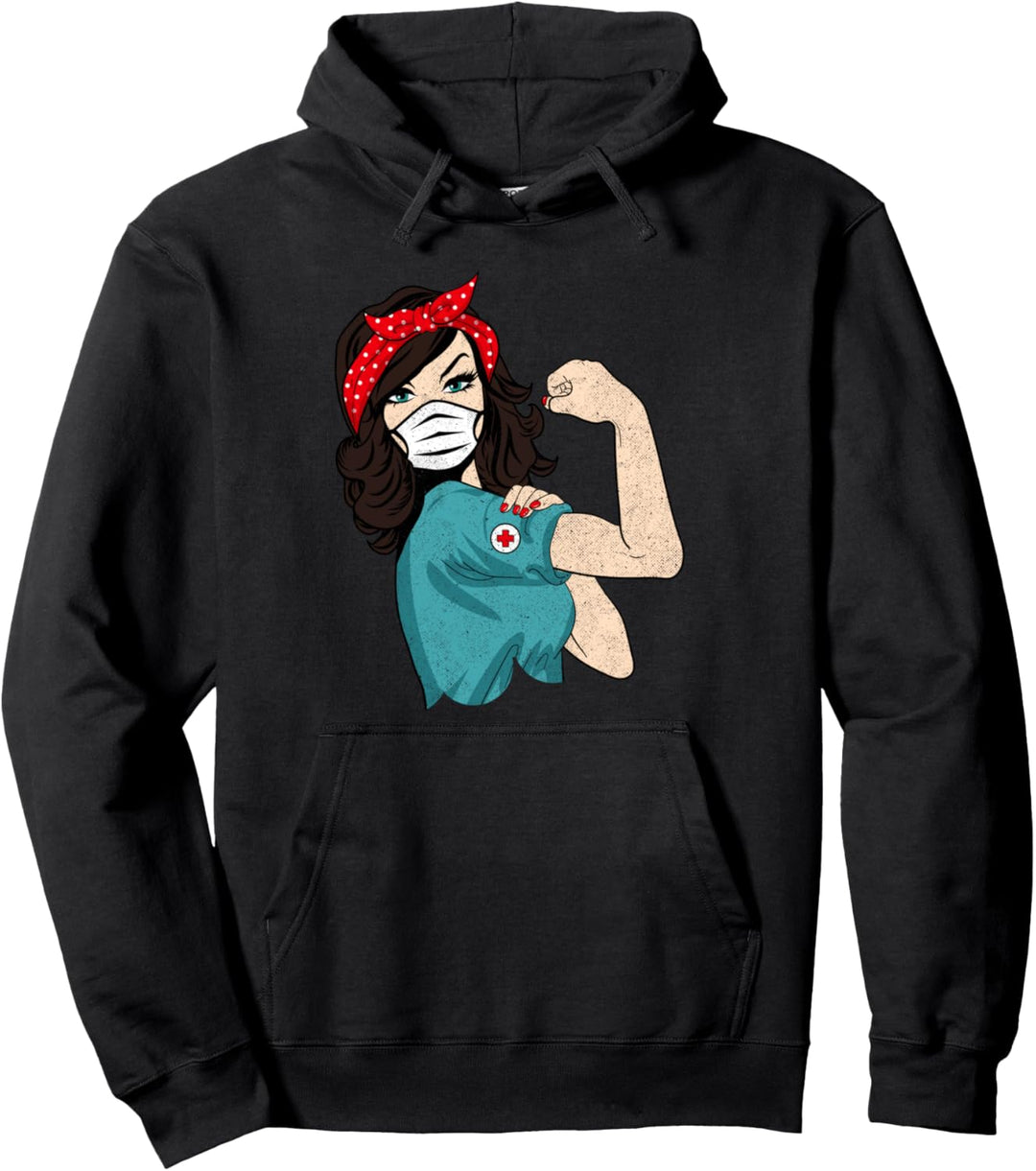 Retro Krankenschwester mit Maske Pullover Hoodie