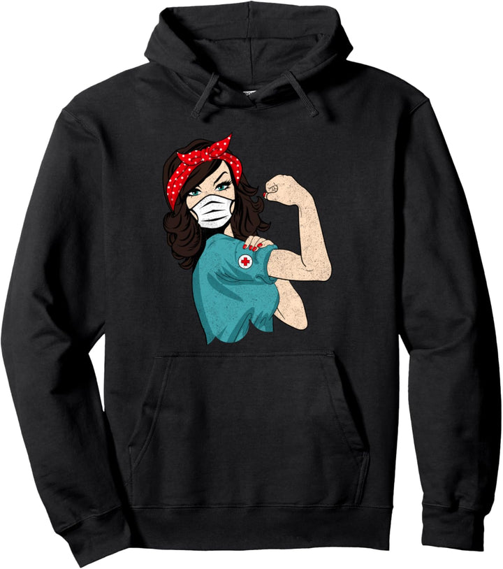 Retro Krankenschwester mit Maske Pullover Hoodie
