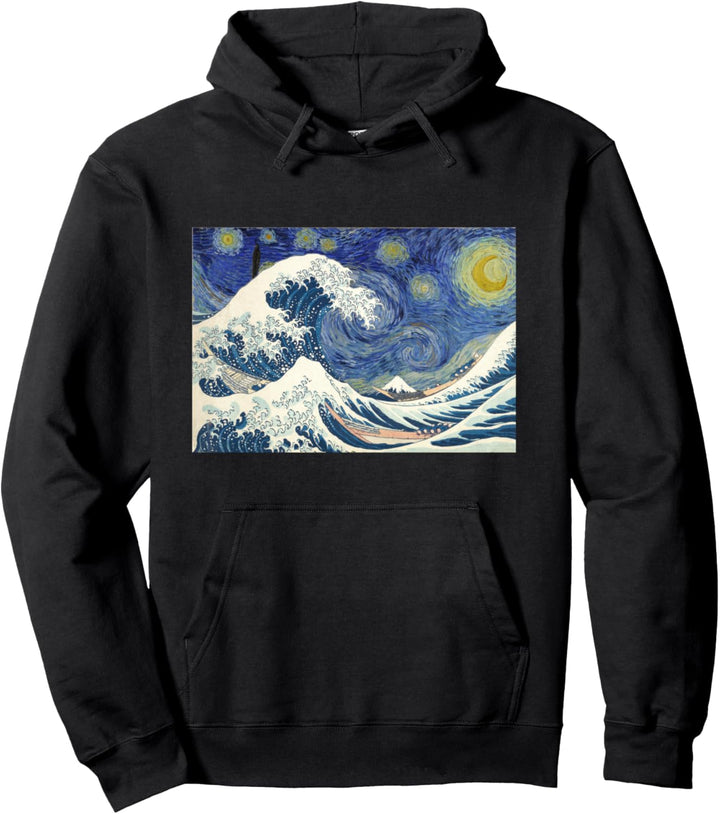 Grosse Welle vor Kanagawa mit Starry Nights van Gogh Pullover Hoodie