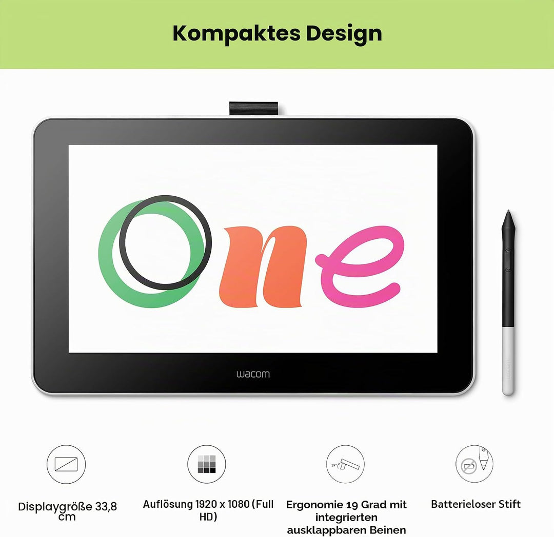Wacom One Creative Pen Display mit Gratissoftware (zum Skizzieren, Zeichnen auf dem Bildschirm, 13,3