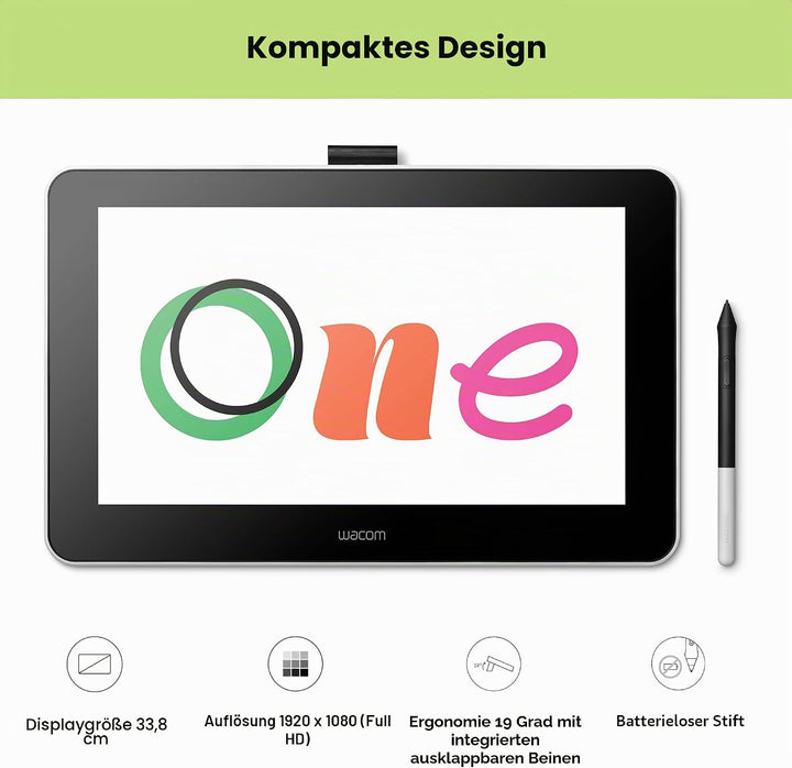 Wacom One Creative Pen Display mit Gratissoftware (zum Skizzieren, Zeichnen auf dem Bildschirm, 13,3