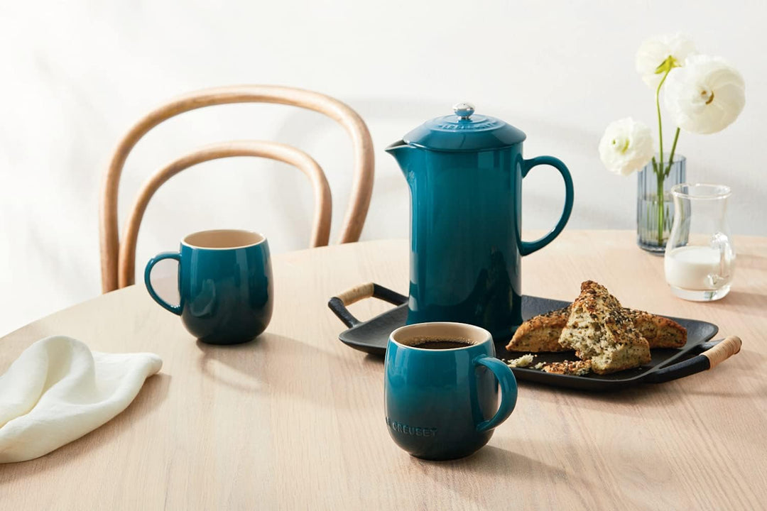 Le Creuset Kaffeebereiter aus Steinzeug, Edelstahl-Kolben, 1 Liter, Für 3-4 Tassen, Deep Teal,