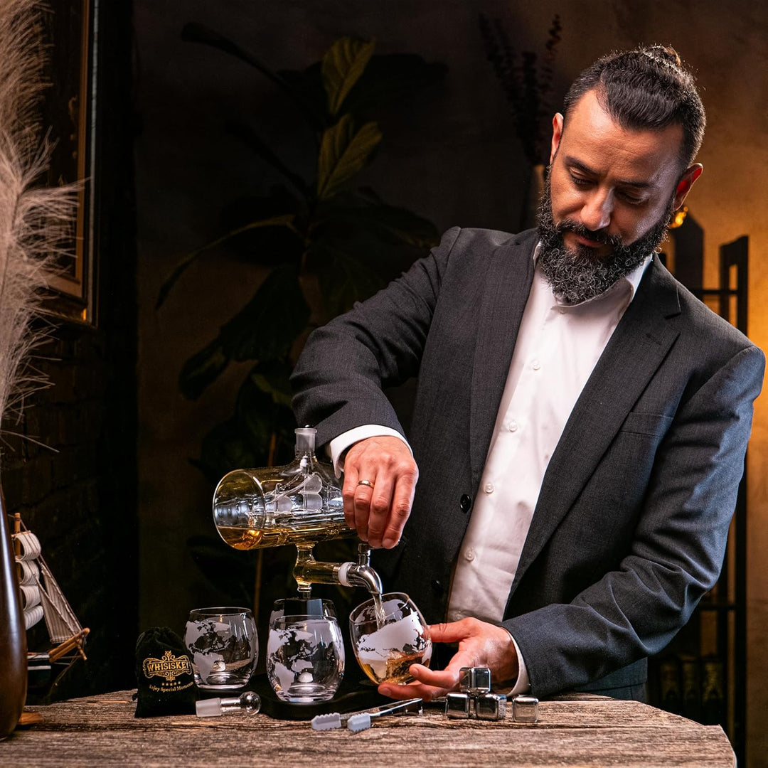 Whisiskey - Whisky Karaffe - Segelschiff - Dekanter - Whiskey Karaffe Set - 1L - Geschenke für Männe