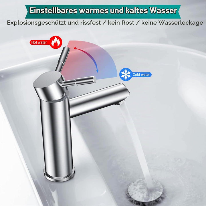 Wasserhahn Bad Waschtischarmatur Waschbecken Armaturen Edelstahl Kaltes und Heisses Wasser Mischbatt